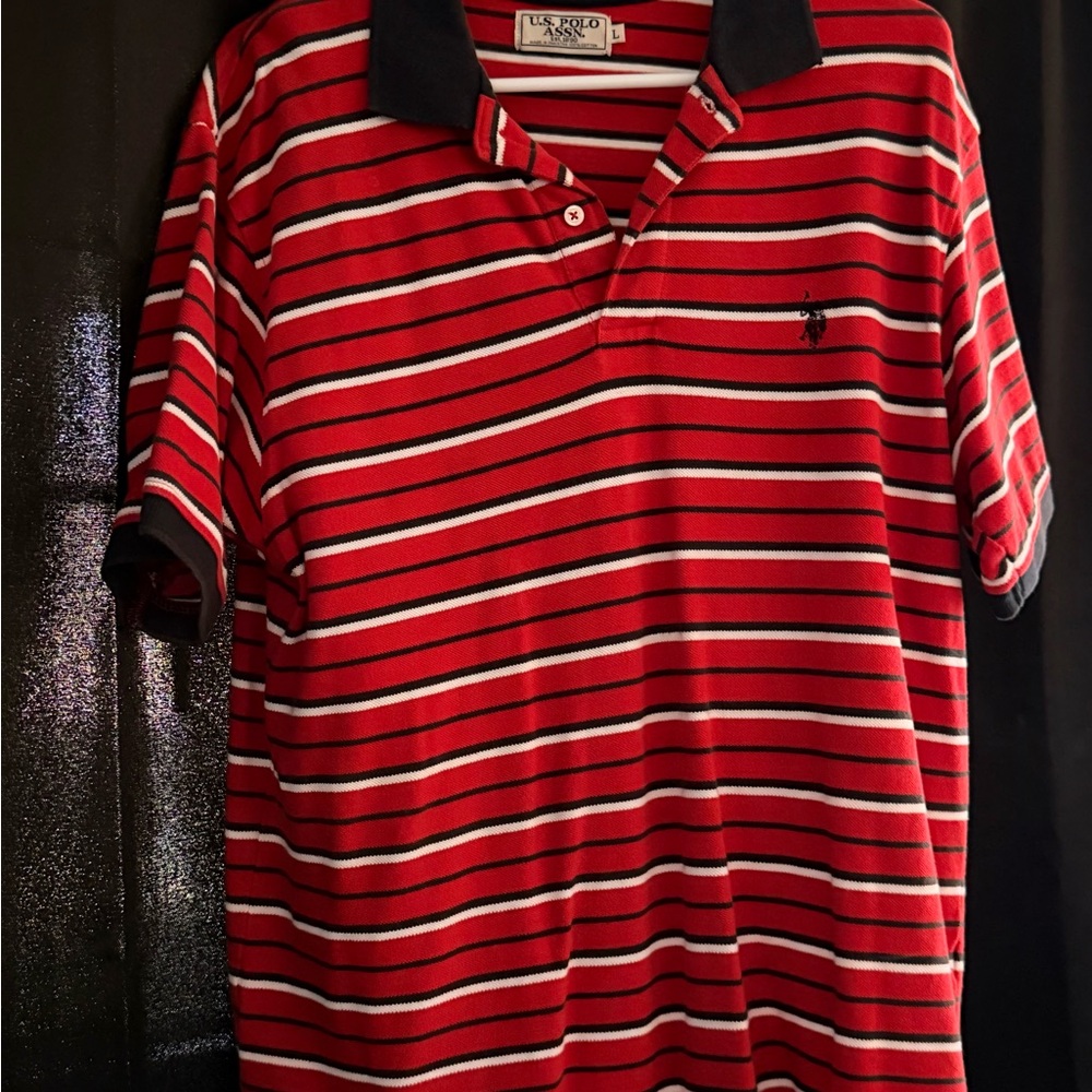 U.S. Polo Assn. Men’s Red Striped Polo with Navy Collar